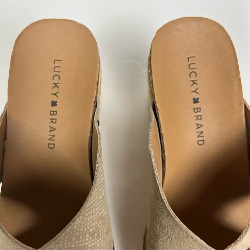 Lucky Brand Wedge Neeka Sandals Snake Skin Print Tan Cream Leather Upper 9M